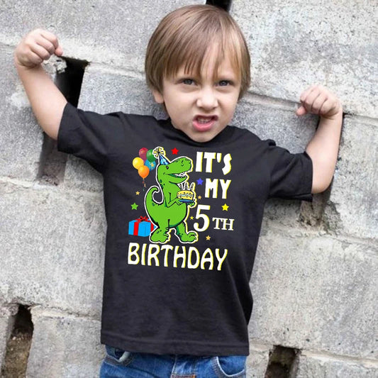 Dinosaur Birthday Cartoon T-Shirt for Boys and Girls